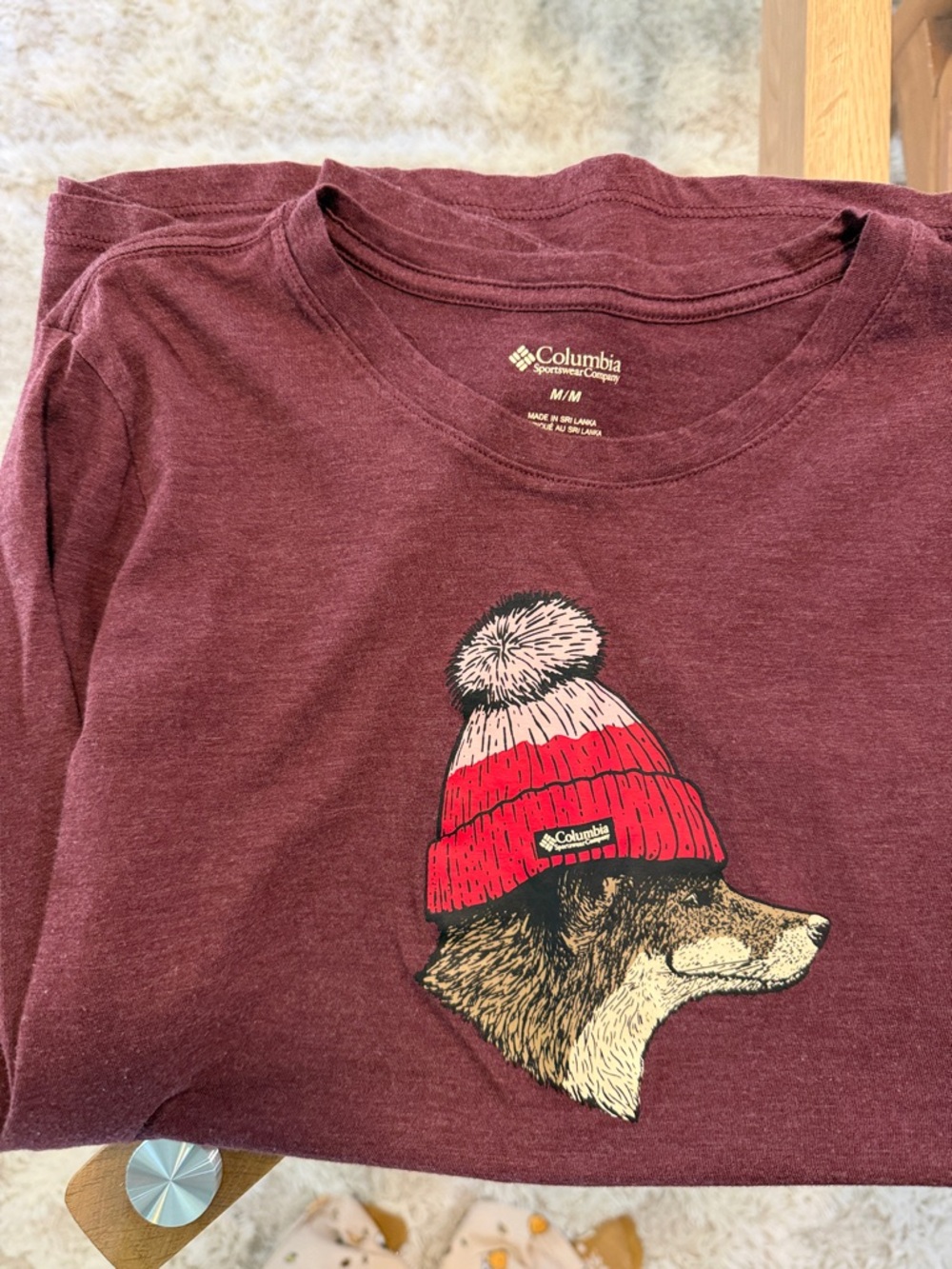 Columbia Maroon Long-Sleeve Tee with Fox in Beanie